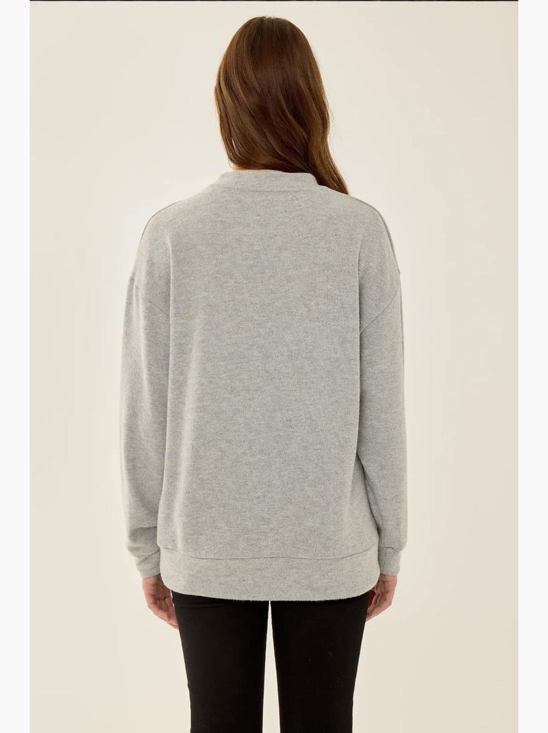 Camisola básica com caimento relaxado hiccup Cinza - Kiabi