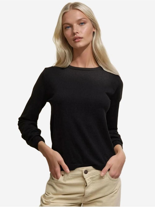 Camisola básica de gola redonda em mistura de viscose hiccup - Kiabi Camisola básica de gola redonda em mistura de viscose hiccup - Kiabi