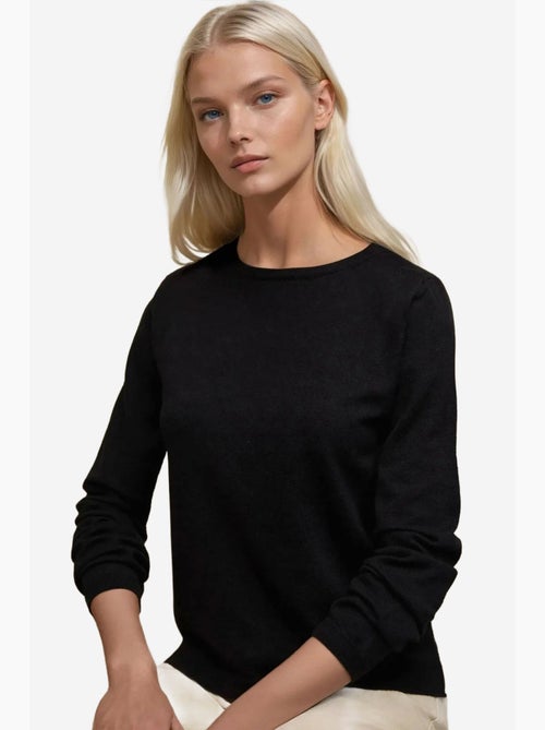 Camisola básica de gola redonda em mistura de viscose hiccup - Kiabi Camisola básica de gola redonda em mistura de viscose hiccup - Kiabi