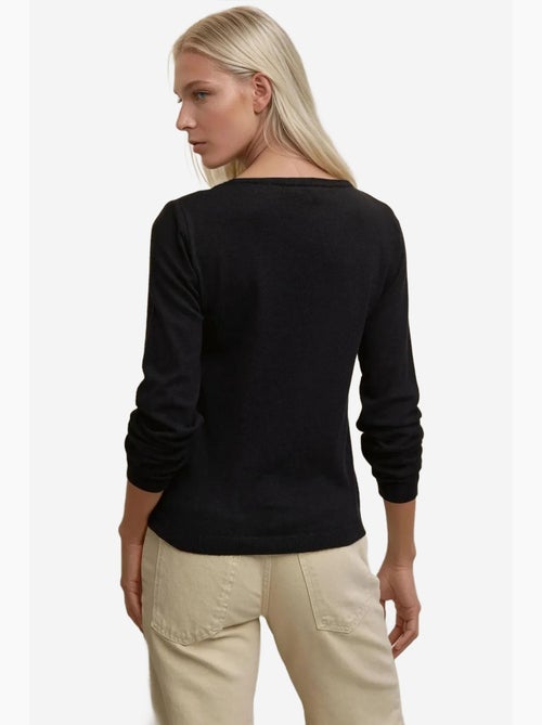 Camisola básica de gola redonda em mistura de viscose hiccup - Kiabi Camisola básica de gola redonda em mistura de viscose hiccup - Kiabi