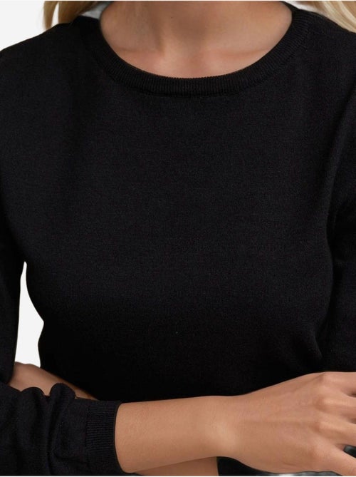 Camisola básica de gola redonda em mistura de viscose hiccup - Kiabi Camisola básica de gola redonda em mistura de viscose hiccup - Kiabi