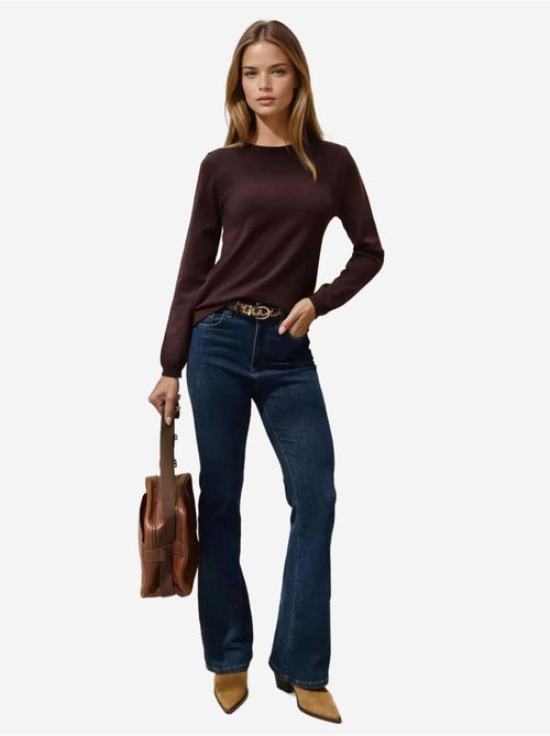 Camisola básica de gola redonda em mistura de viscose hiccup - Kiabi Camisola básica de gola redonda em mistura de viscose hiccup - Kiabi
