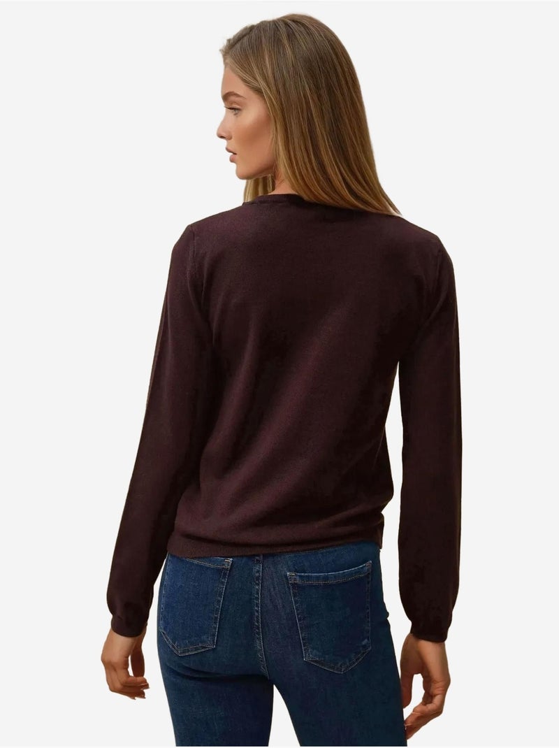 Camisola básica de gola redonda em mistura de viscose hiccup Vermelho caxemira - Kiabi