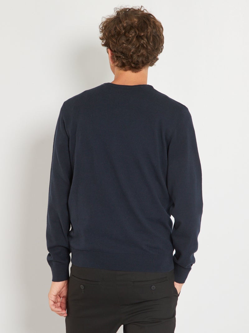 Camisola básica de malha lisa Azul Marinho - Kiabi