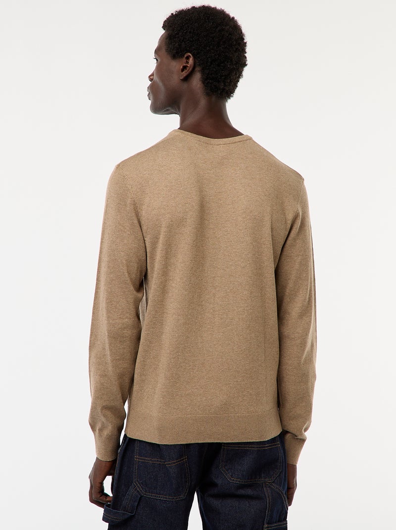 Camisola básica de malha lisa Castanho - Kiabi