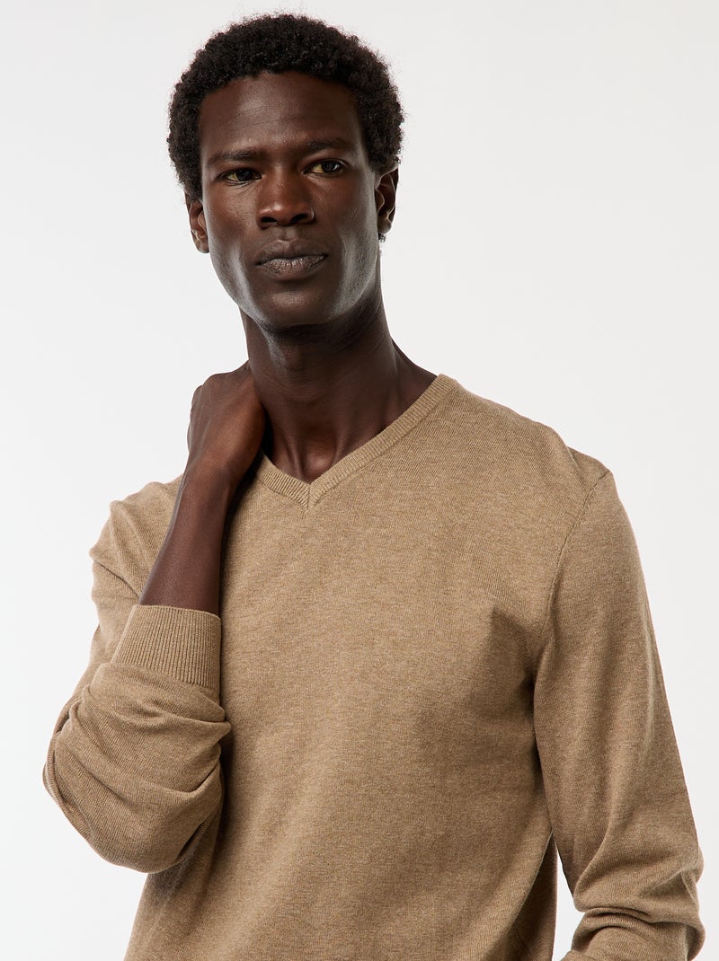 Camisola básica de malha lisa Castanho - Kiabi