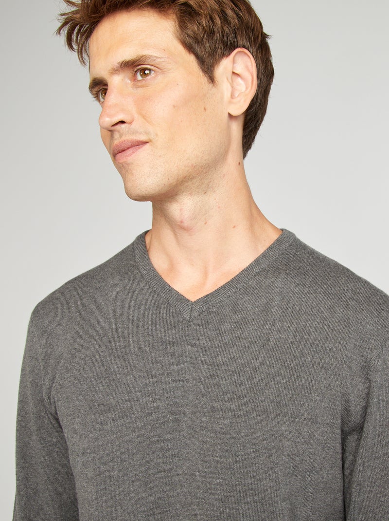 Camisola básica de malha lisa CINZA - Kiabi