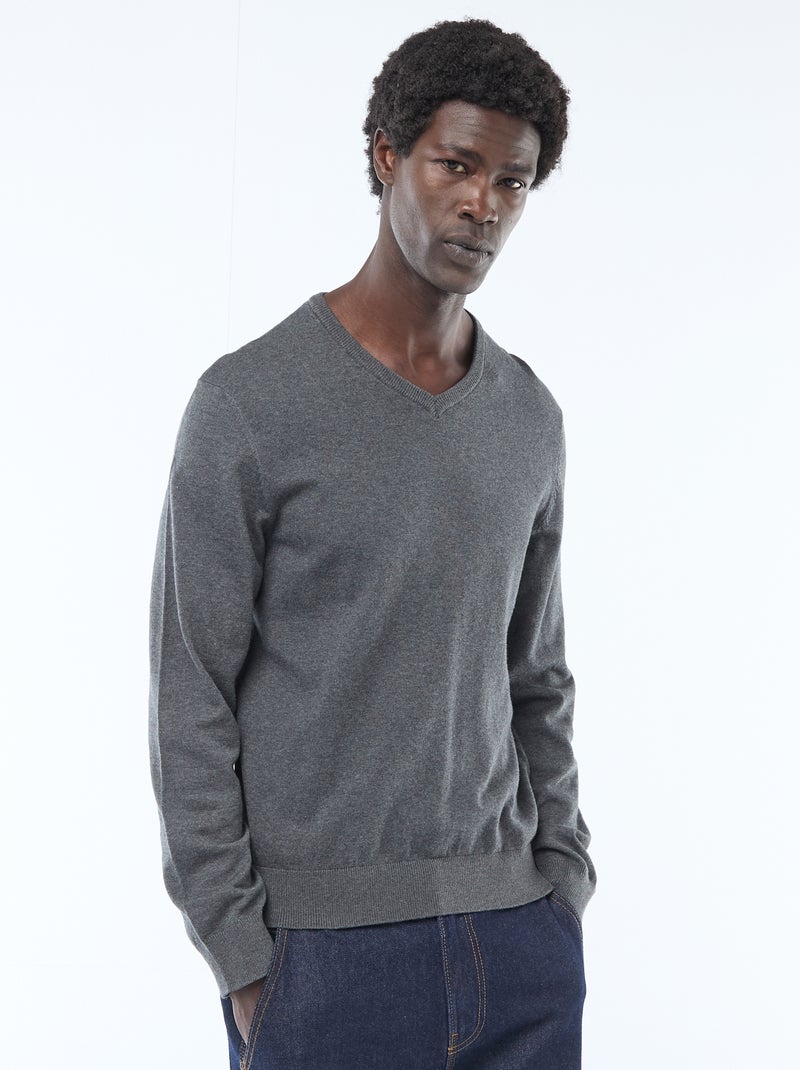 Camisola básica de malha lisa CINZA - Kiabi
