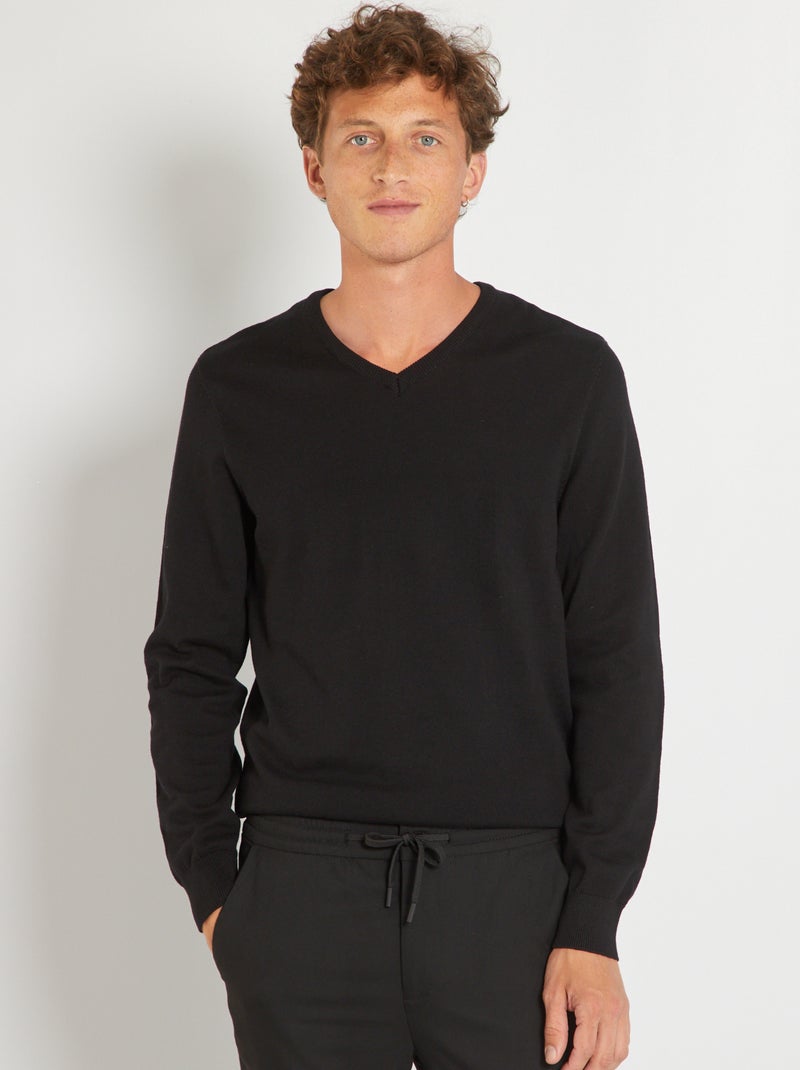 Camisola básica de malha lisa Preto - Kiabi