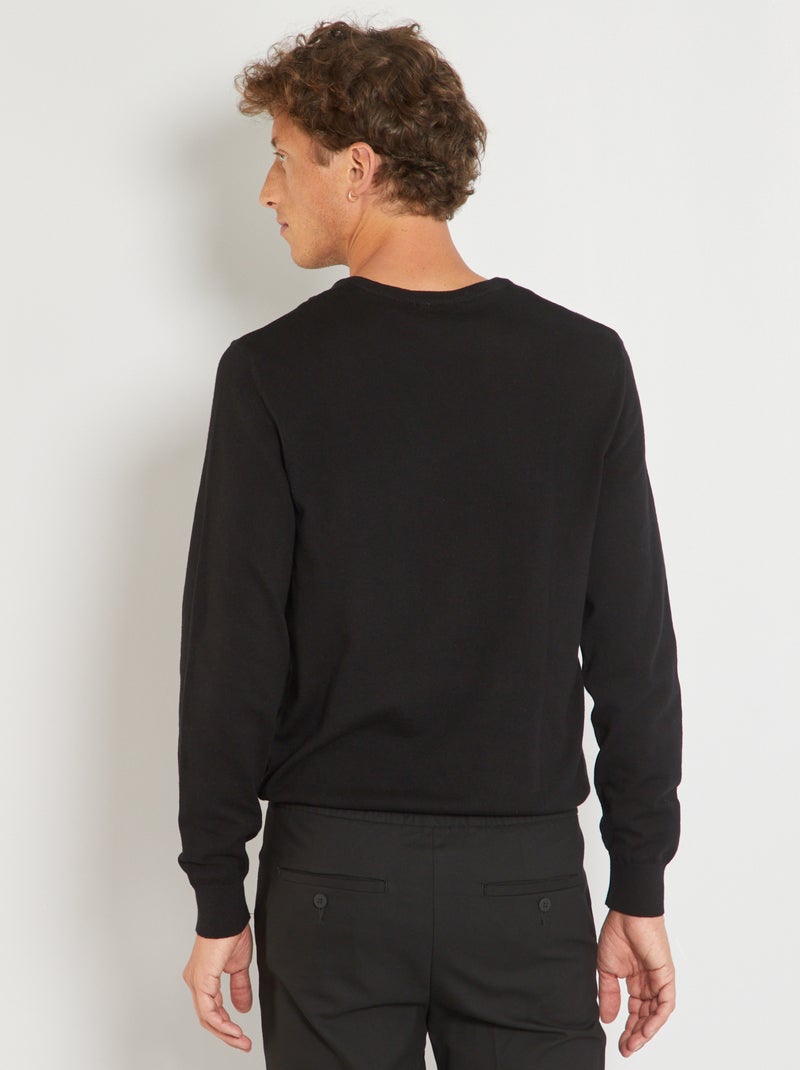 Camisola básica de malha lisa Preto - Kiabi