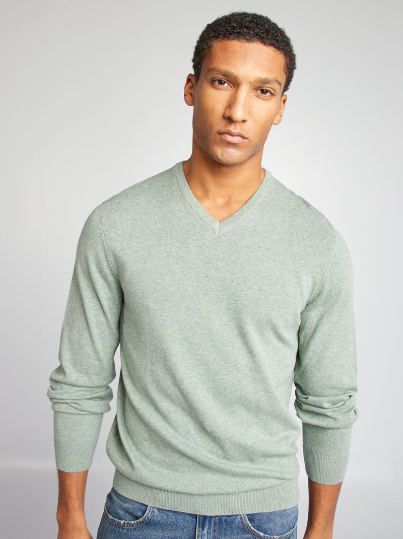 Camisola básica de malha lisa VERDE - Kiabi