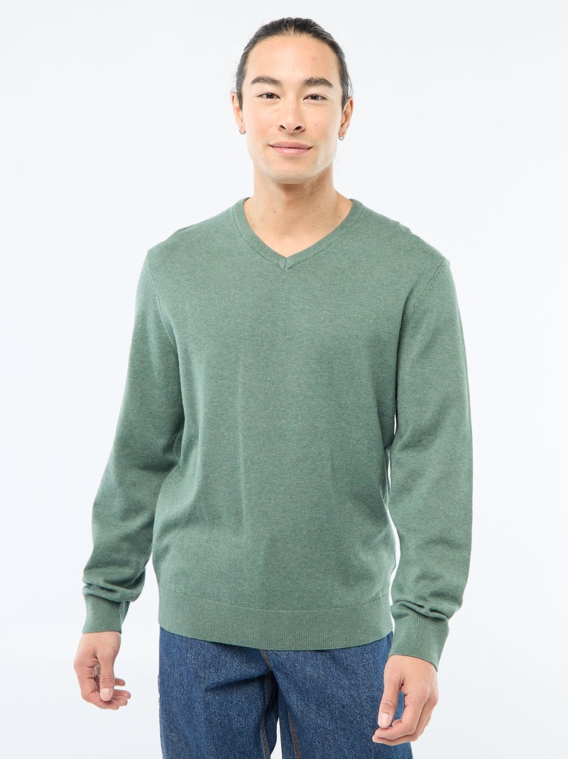 Camisola básica de malha lisa Verde - Kiabi