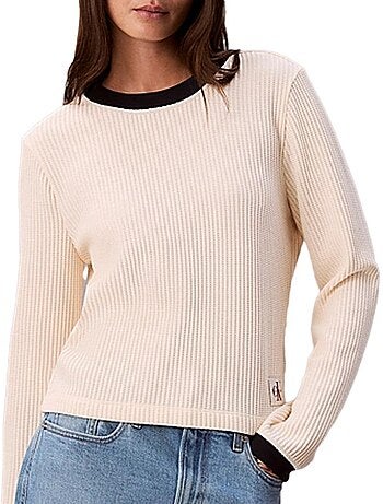 Camisola Bege de Mulher Calvin Klein Jeans Waffle