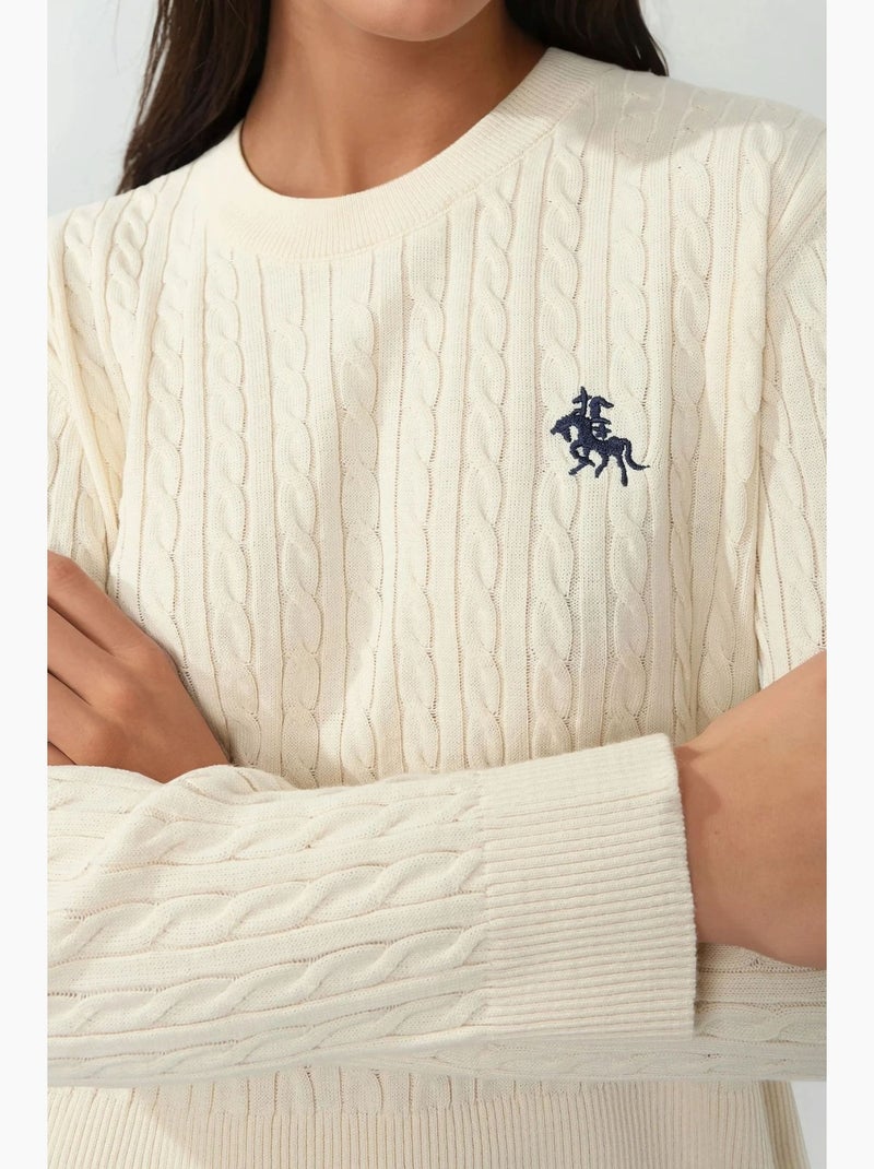 Camisola bordada com padrão de trança tipo espinha hiccup Branco - Kiabi