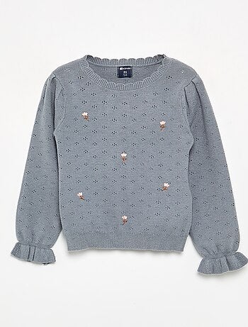 Camisola bordada em malha pointelle