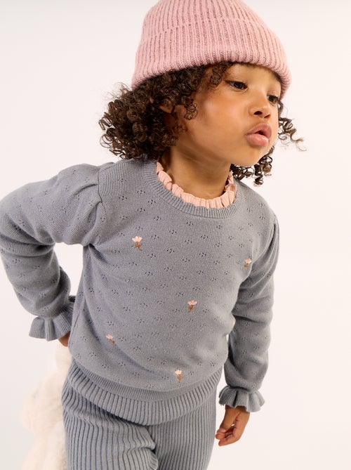 Camisola bordada em malha pointelle - Kiabi