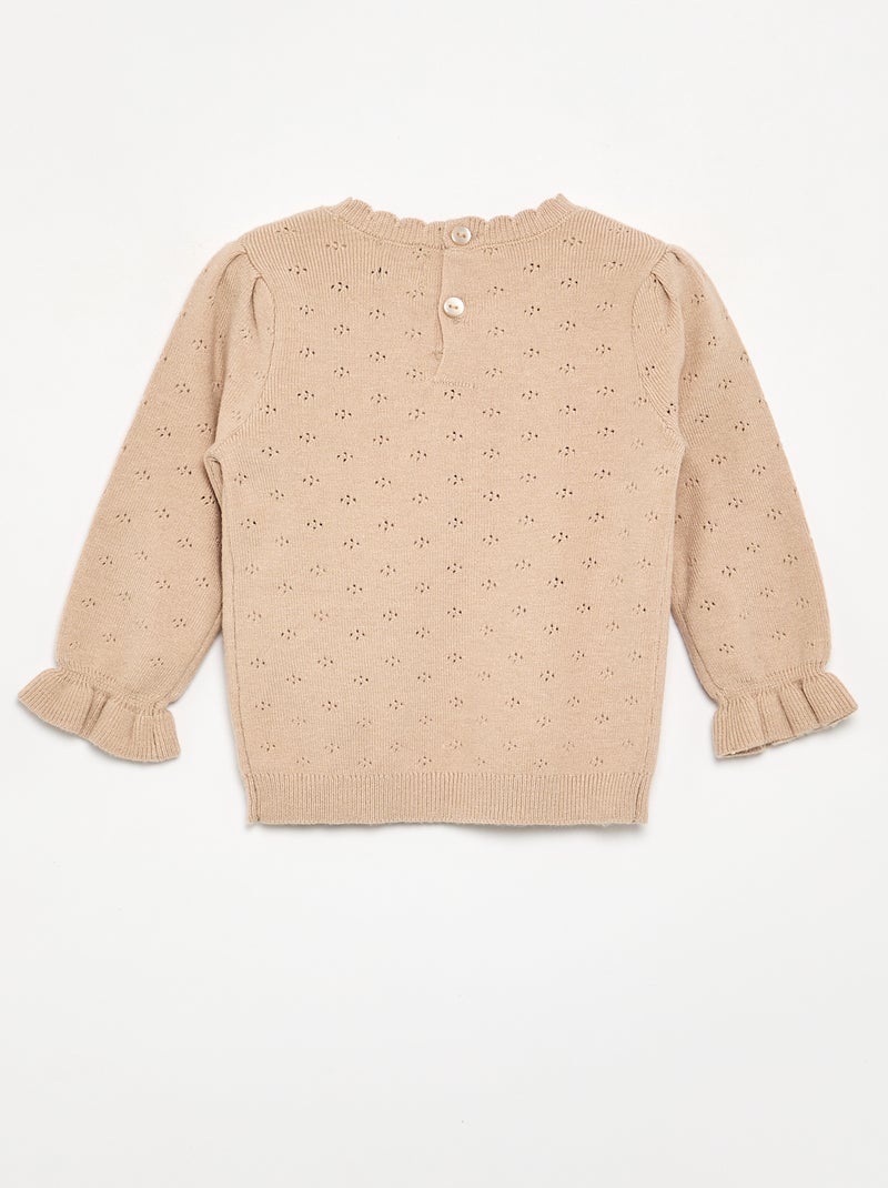 Camisola bordada em malha pointelle Bege - Kiabi