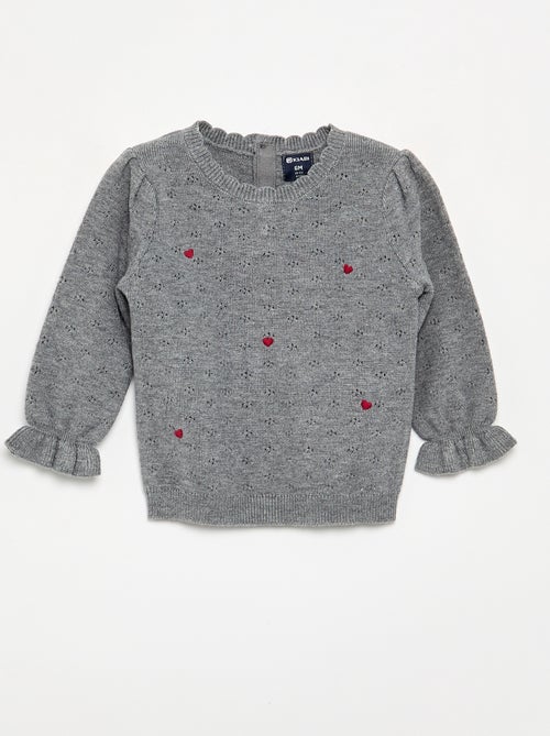 Camisola bordada em malha pointelle - Kiabi