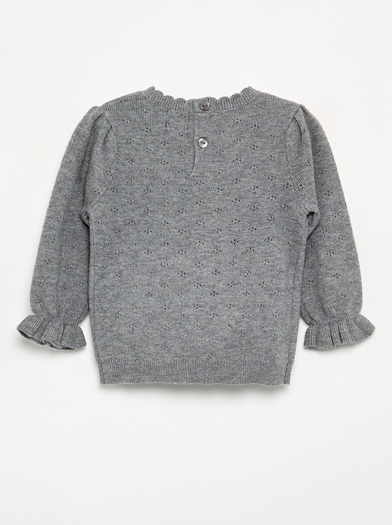 Camisola bordada em malha pointelle Cinza - Kiabi