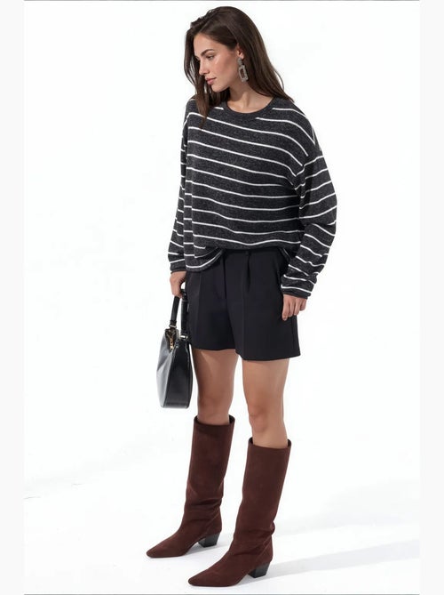 Camisola canelada às riscas com gola redonda busem - Kiabi Camisola canelada às riscas com gola redonda busem - Kiabi
