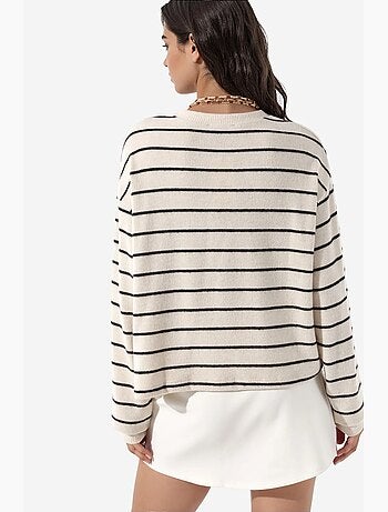 Camisola canelada às riscas com gola redonda busem