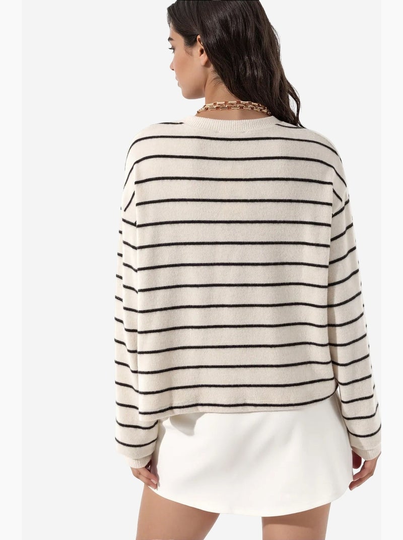 Camisola canelada às riscas com gola redonda busem Multicolorido - Kiabi