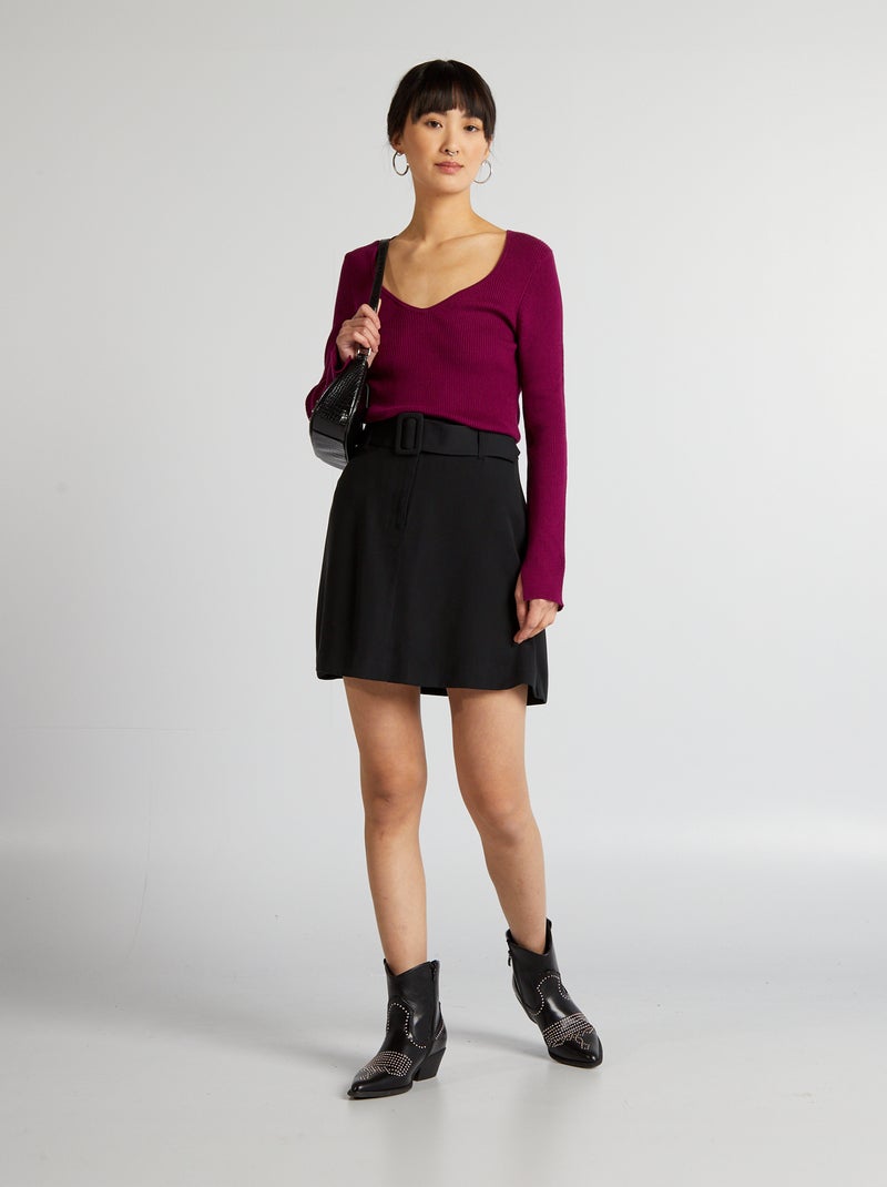 Camisola canelada com decote coração VIOLETA - Kiabi