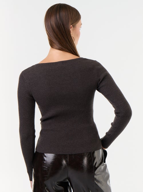 Camisola canelada com decote em V e renda - Kiabi