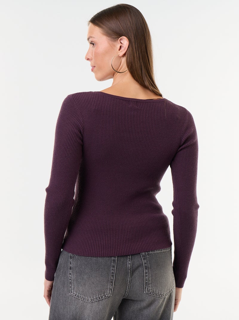 Camisola canelada com decote em V e renda Violeta - Kiabi