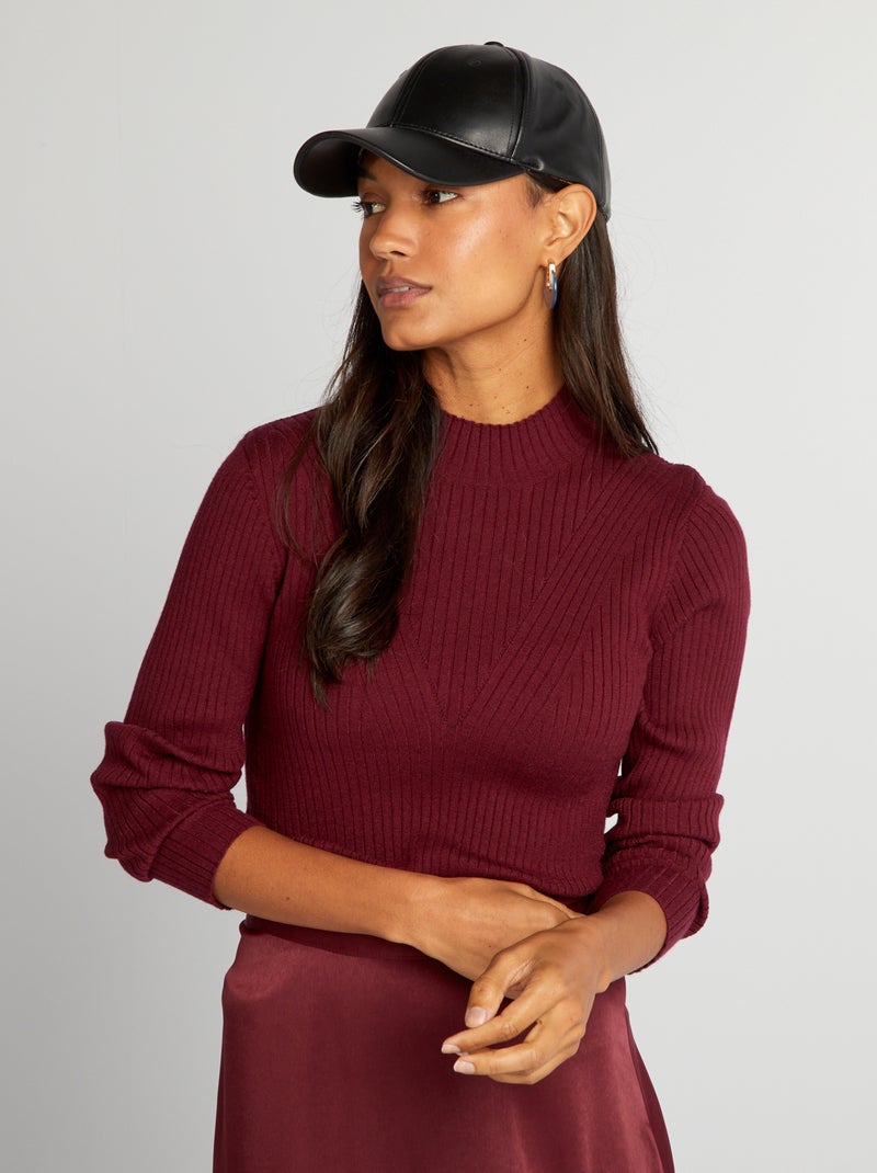Camisola canelada com gola alta VERMELHO - Kiabi