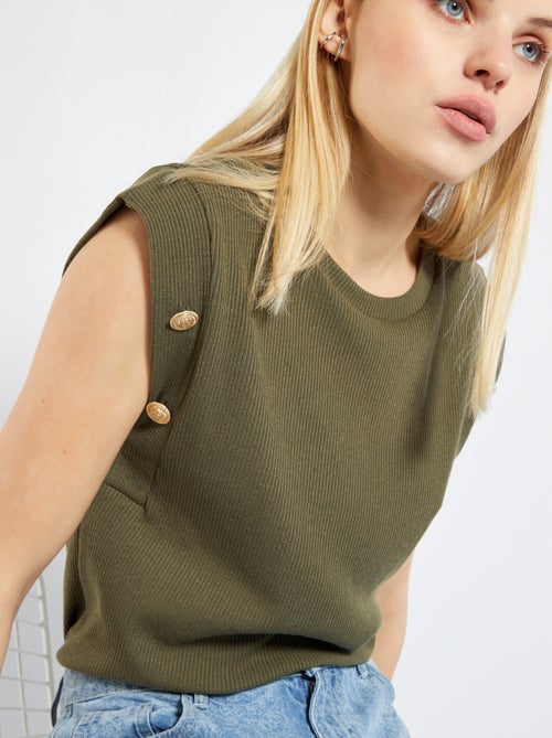 Camisola canelada com joias - Kiabi