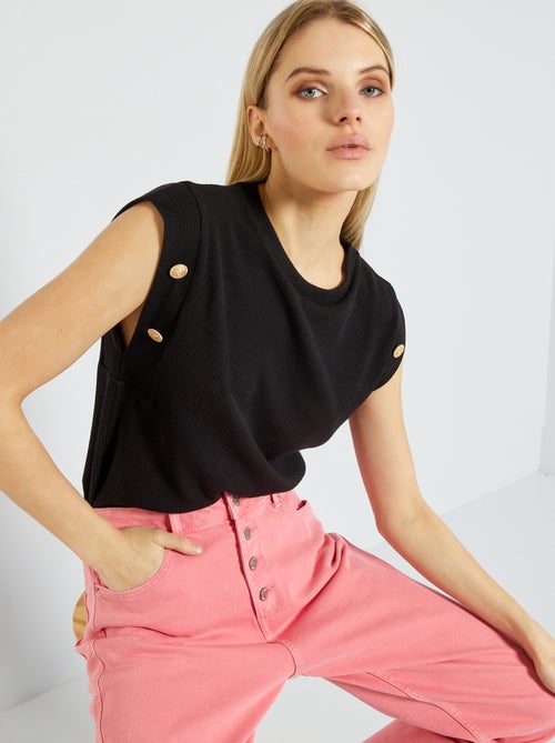Camisola canelada com joias - Kiabi