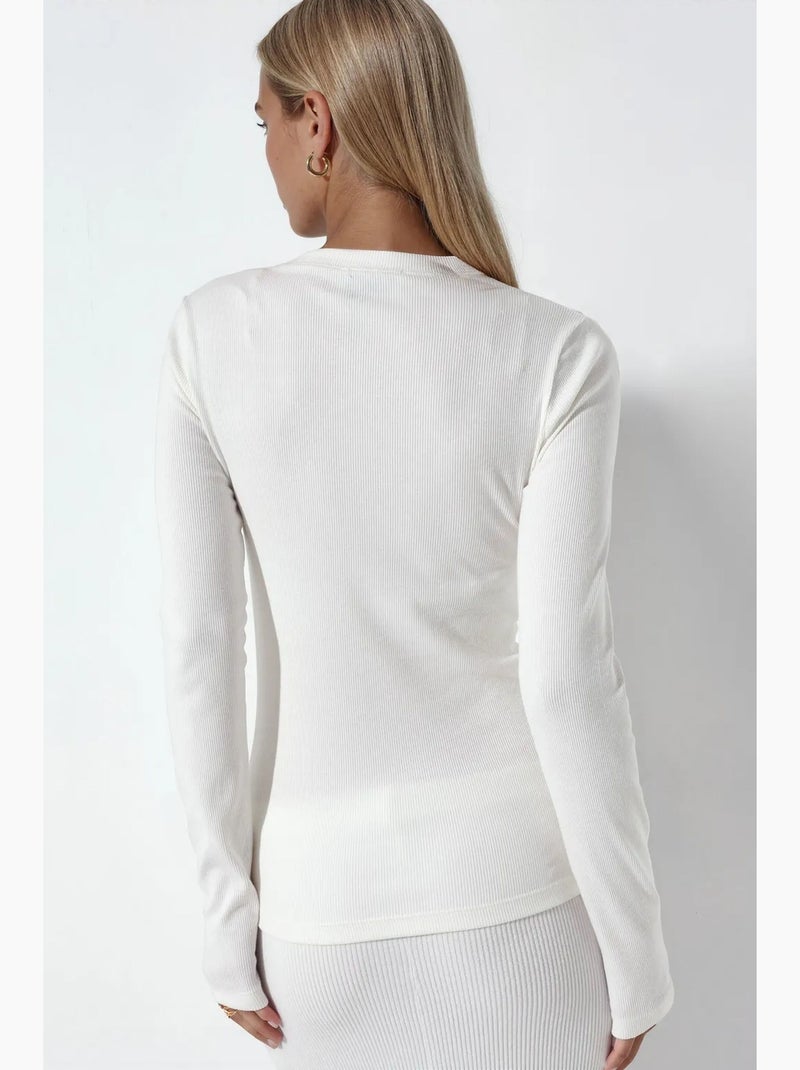 Camisola canelada curta manga comprida busem Branco - Kiabi