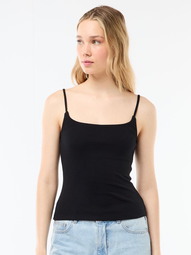 Camisola canelada de alças finas Preto - Kiabi