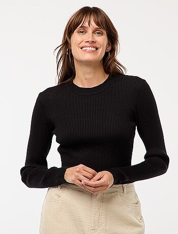 Camisola canelada de manga comprida