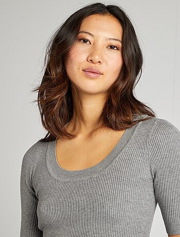 Camisola canelada de manga curta