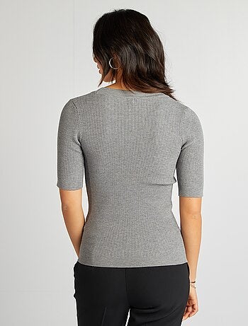 Camisola canelada de manga curta