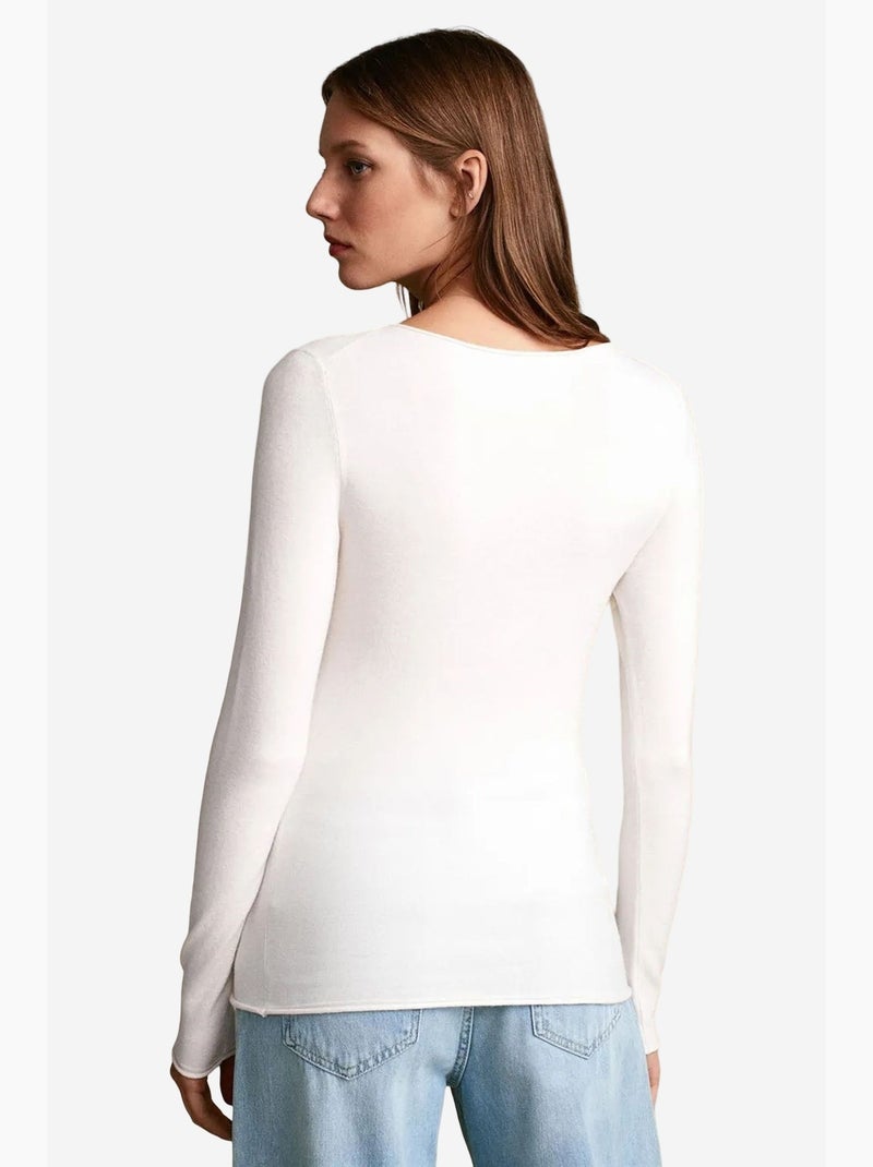 Camisola canelada decote barco dilvin Branco sujo - Kiabi