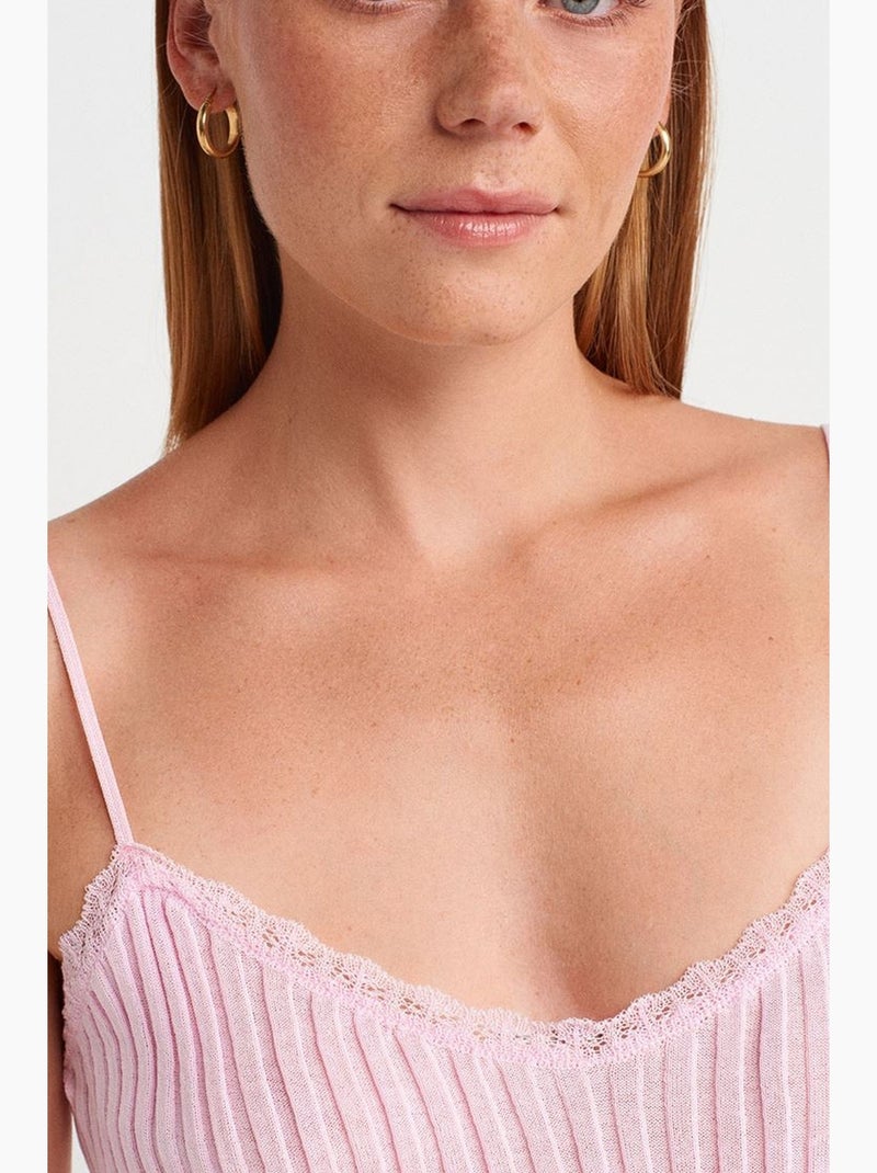 Camisola canelada decote em v dilvin Rosa doce - Kiabi