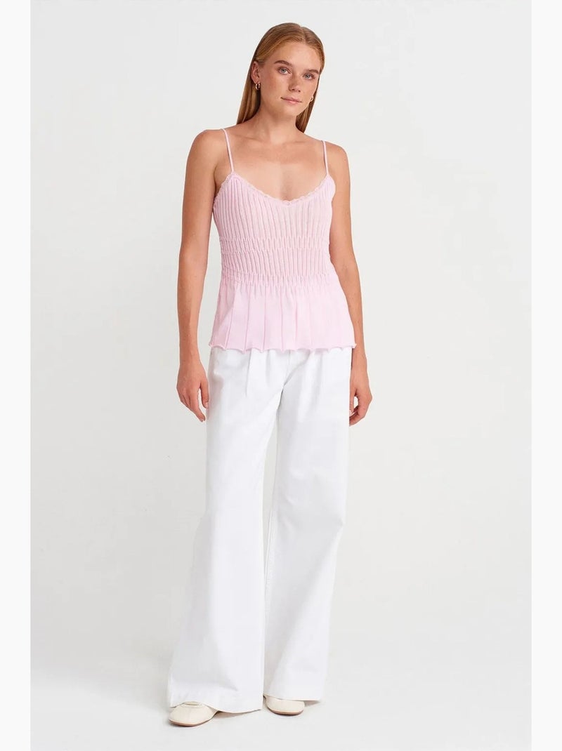 Camisola canelada decote em v dilvin Rosa doce - Kiabi