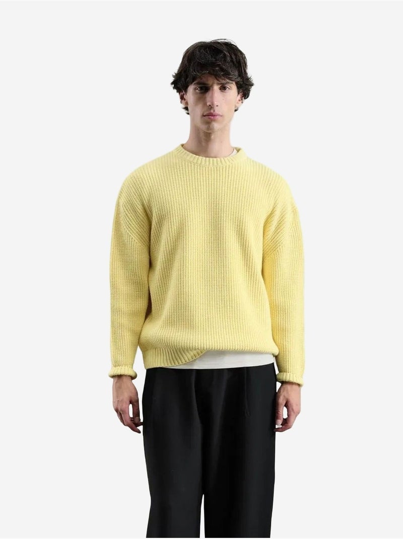 Camisola canelada grossa com gola redonda giesto Amarelo-limão - Kiabi