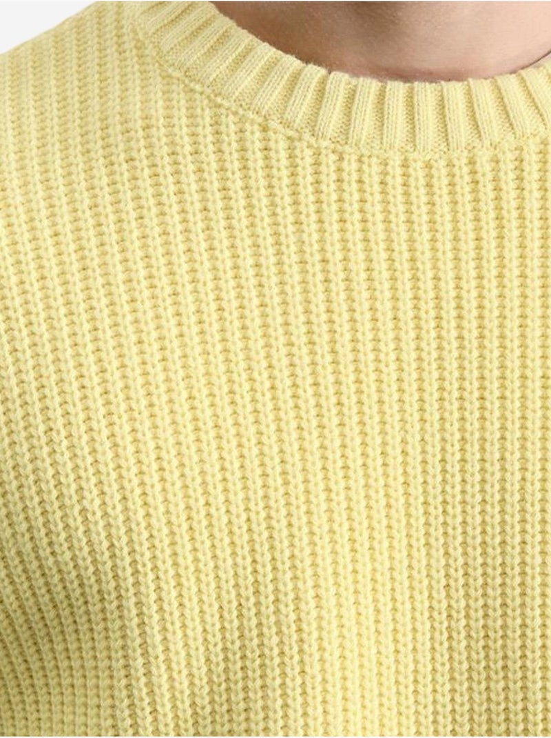 Camisola canelada grossa com gola redonda giesto Amarelo-limão - Kiabi