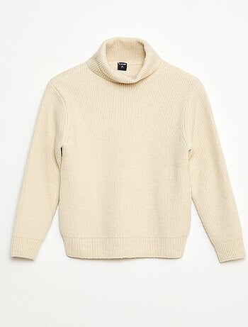 Camisola canelada lisa com gola alta