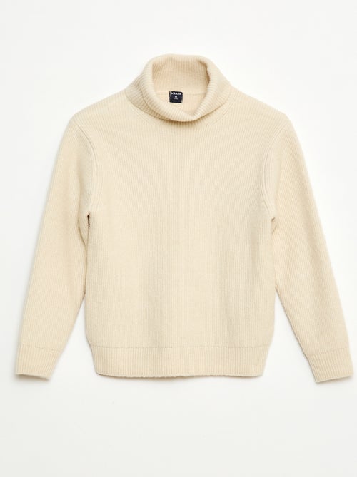 Camisola canelada lisa com gola alta - Kiabi