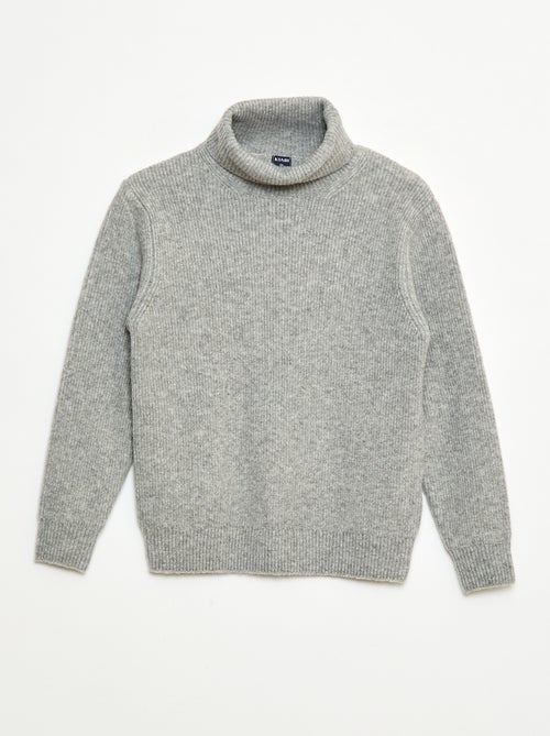 Camisola canelada lisa de gola alta - Kiabi