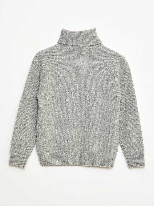 Camisola canelada lisa de gola alta - Kiabi