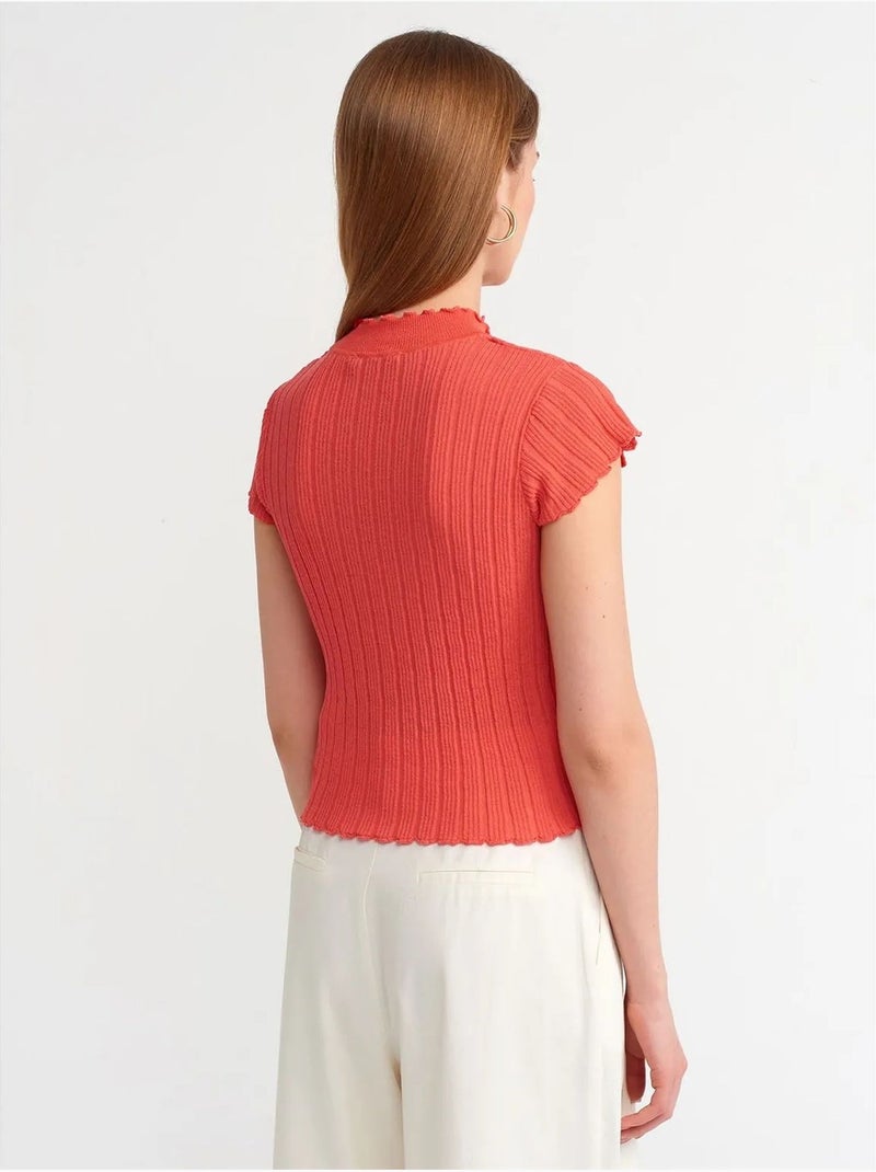 Camisola canelada slim fit com meia gola alta dilvin Laranja - Kiabi
