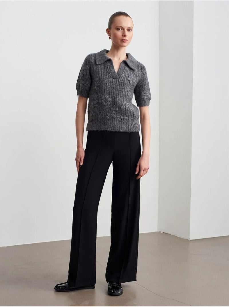 Camisola canelada texturizada com gola polo Cinza antracite - Kiabi