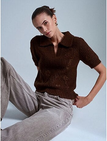 Camisola canelada texturizada com gola polo dilvin
