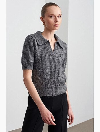 Camisola canelada texturizada com gola polo dilvin